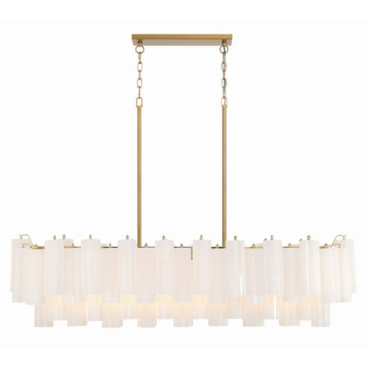Addis 14 Light 52in Crystal Linear Chandelier Aged Brass - Zelno Lighting