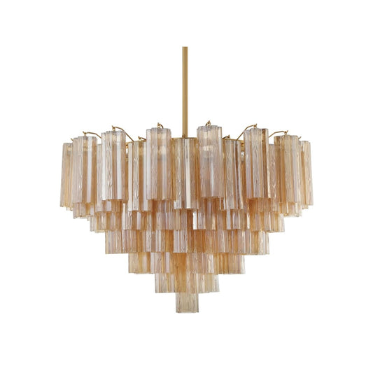 Addis 16 Light 32in Waterfall Chandelier Amber Glass Aged Brass - Zelno Lighting
