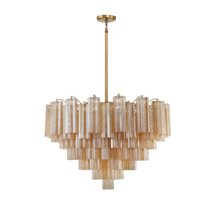 Addis 16 Light 32in Waterfall Chandelier Amber Glass Aged Brass - Zelno Lighting
