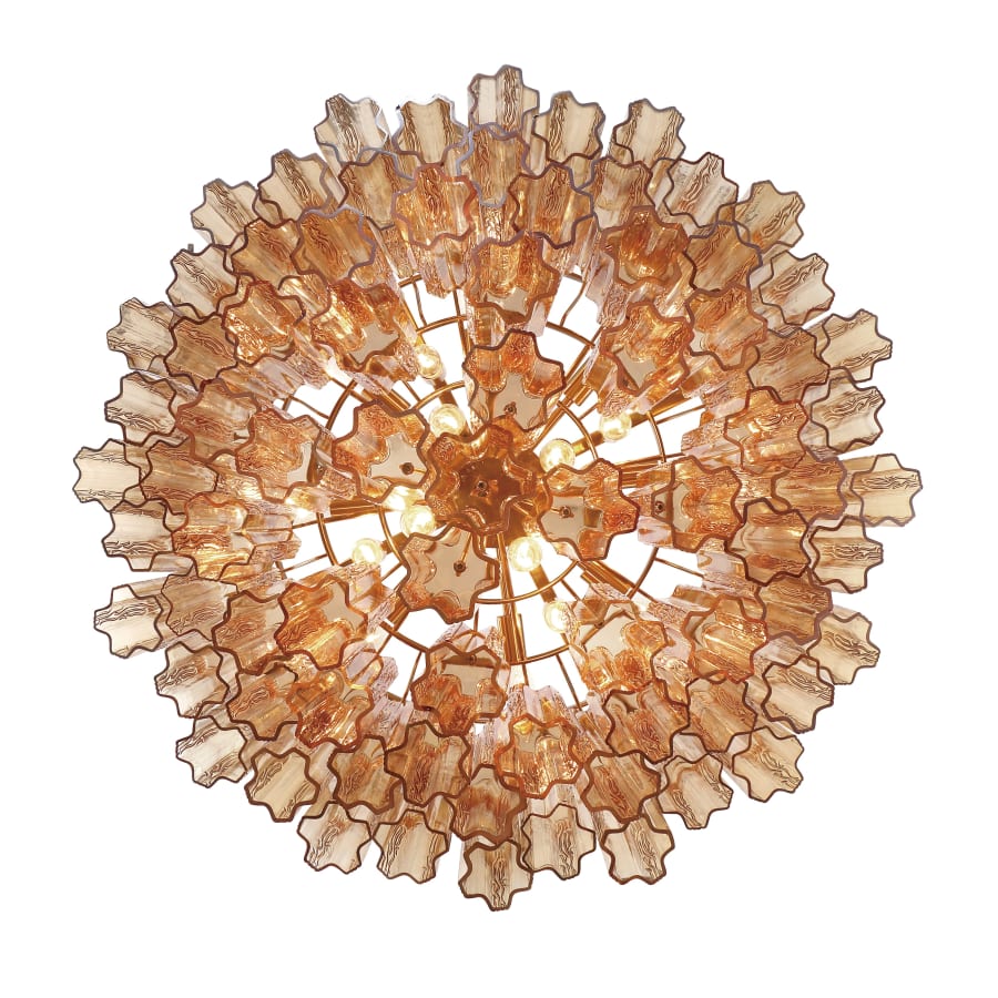 Addis 16 Light 32in Waterfall Chandelier Amber Glass Aged Brass - Zelno Lighting