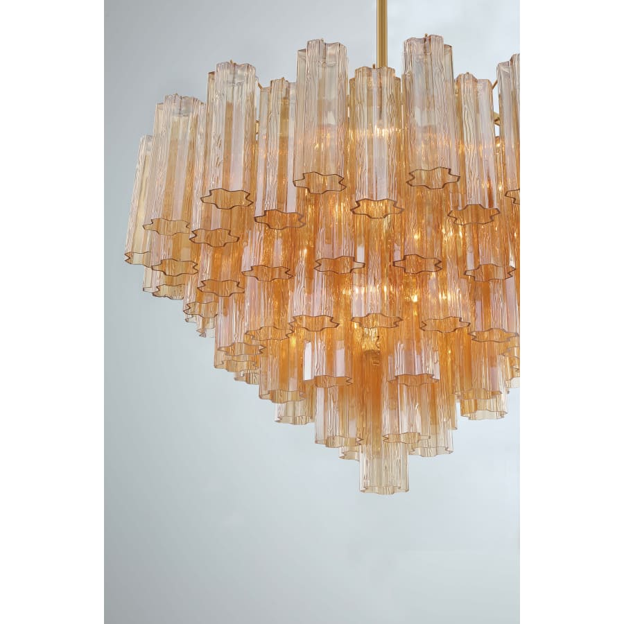 Addis 16 Light 32in Waterfall Chandelier Amber Glass Aged Brass - Zelno Lighting