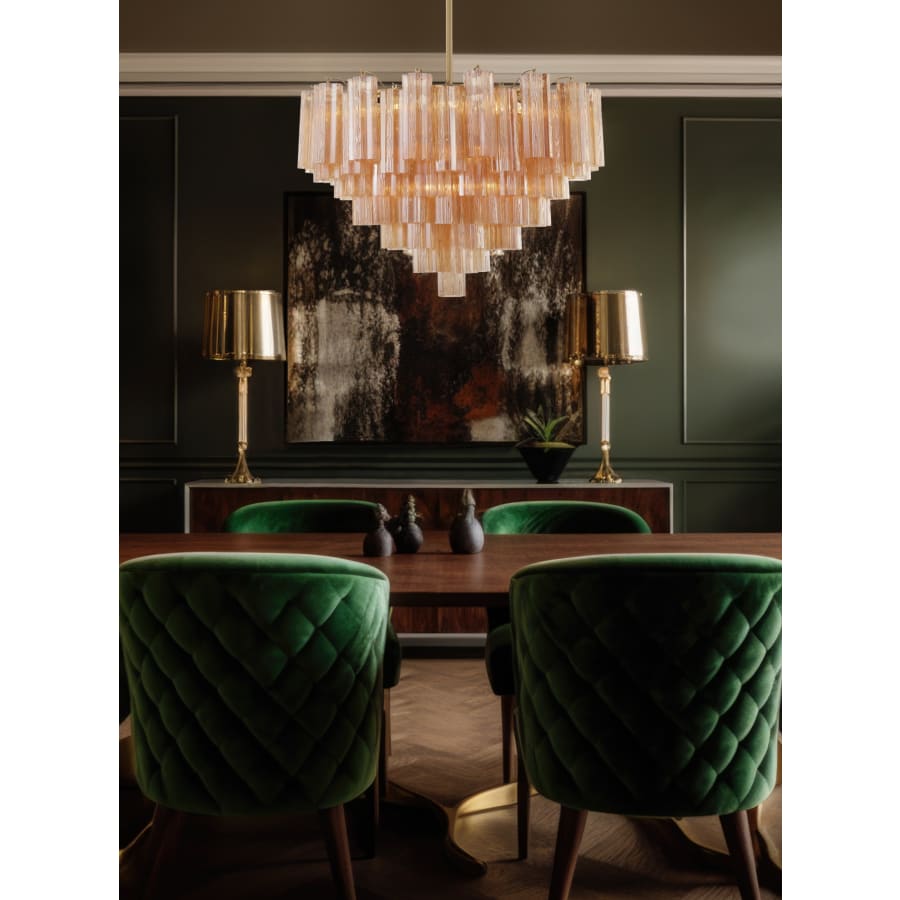 Addis 16 Light 32in Waterfall Chandelier Amber Glass Aged Brass - Zelno Lighting