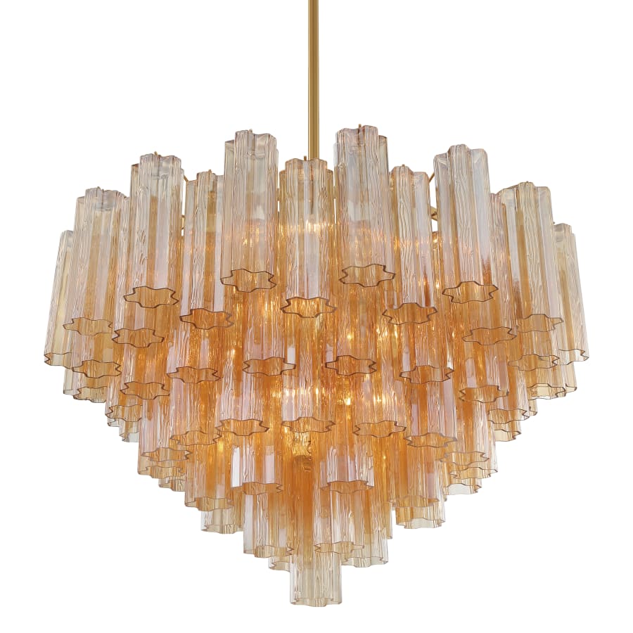 Addis 16 Light 32in Waterfall Chandelier Amber Glass Aged Brass - Zelno Lighting