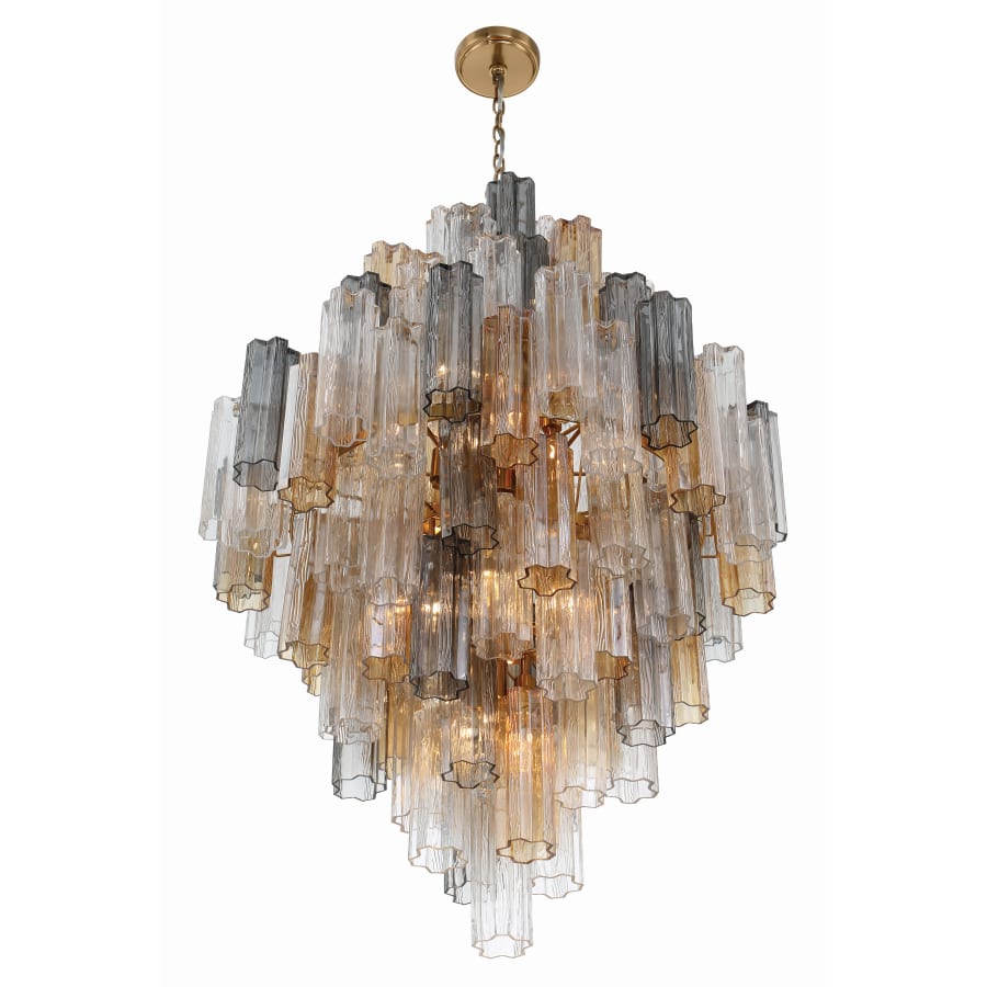 Addis 20 Light 31in Crystal Waterfall Chandelier Aged Brass - Zelno Lighting