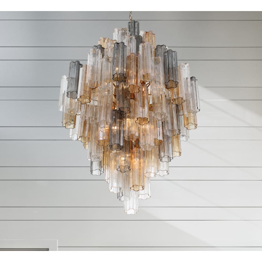 Addis 20 Light 31in Crystal Waterfall Chandelier Aged Brass - Zelno Lighting