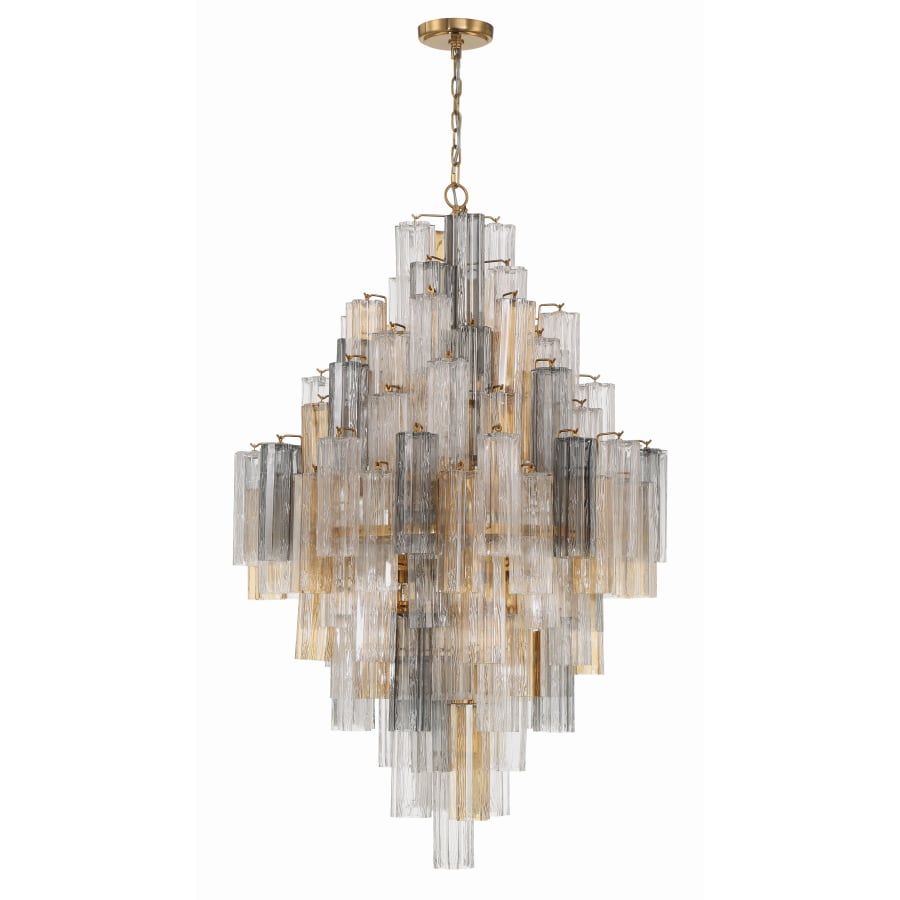Addis 20 Light 31in Crystal Waterfall Chandelier Aged Brass - Zelno Lighting