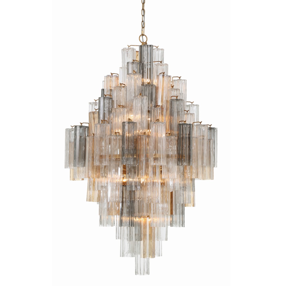 Addis 20 Light 31in Crystal Waterfall Chandelier Aged Brass - Zelno Lighting