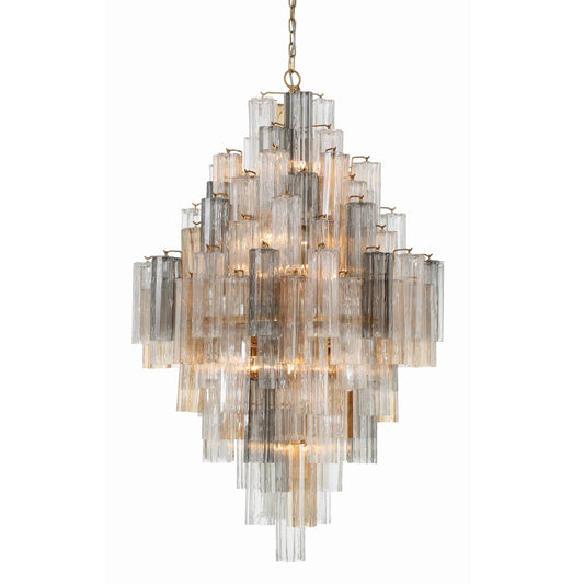 Addis 20 Light 31in Crystal Waterfall Chandelier Aged Brass - Zelno Lighting