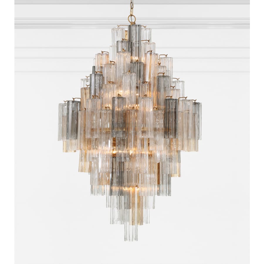 Addis 20 Light 31in Crystal Waterfall Chandelier Aged Brass - Zelno Lighting