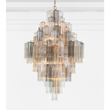 Addis 20 Light 31in Crystal Waterfall Chandelier Aged Brass - Zelno Lighting