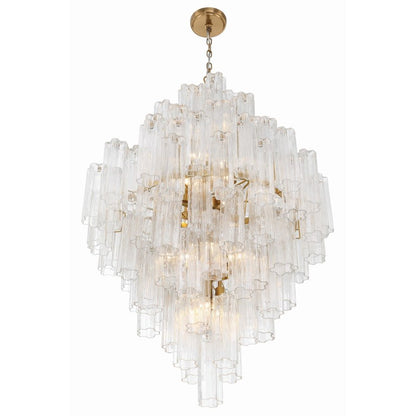 Addis 20 Light Crystal Waterfall Chandelier Aged Brass - Zelno Lighting