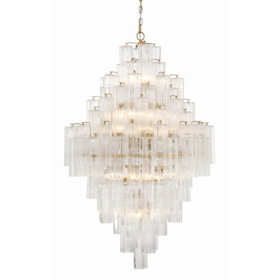 Addis 20 Light Crystal Waterfall Chandelier Aged Brass - Zelno Lighting