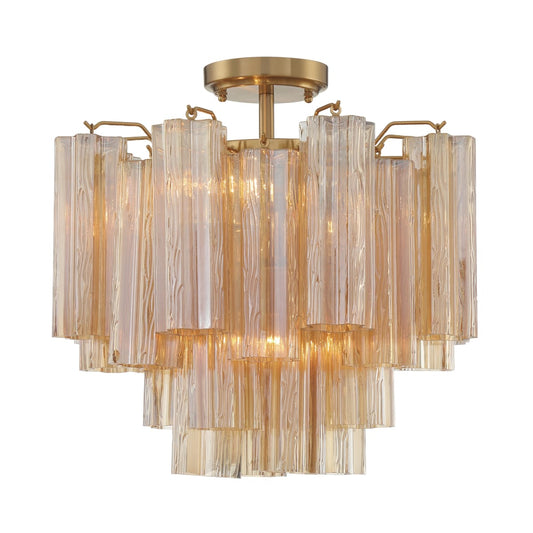 Addis 4 Light 18in Semi - Flush Waterfall Ceiling Fixture Amber Glass - Zelno Lighting
