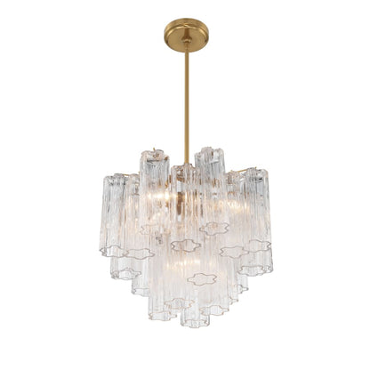Addis 4 - Light 18in Waterfall Chandelier Clear Glass Aged Brass - Zelno Lighting