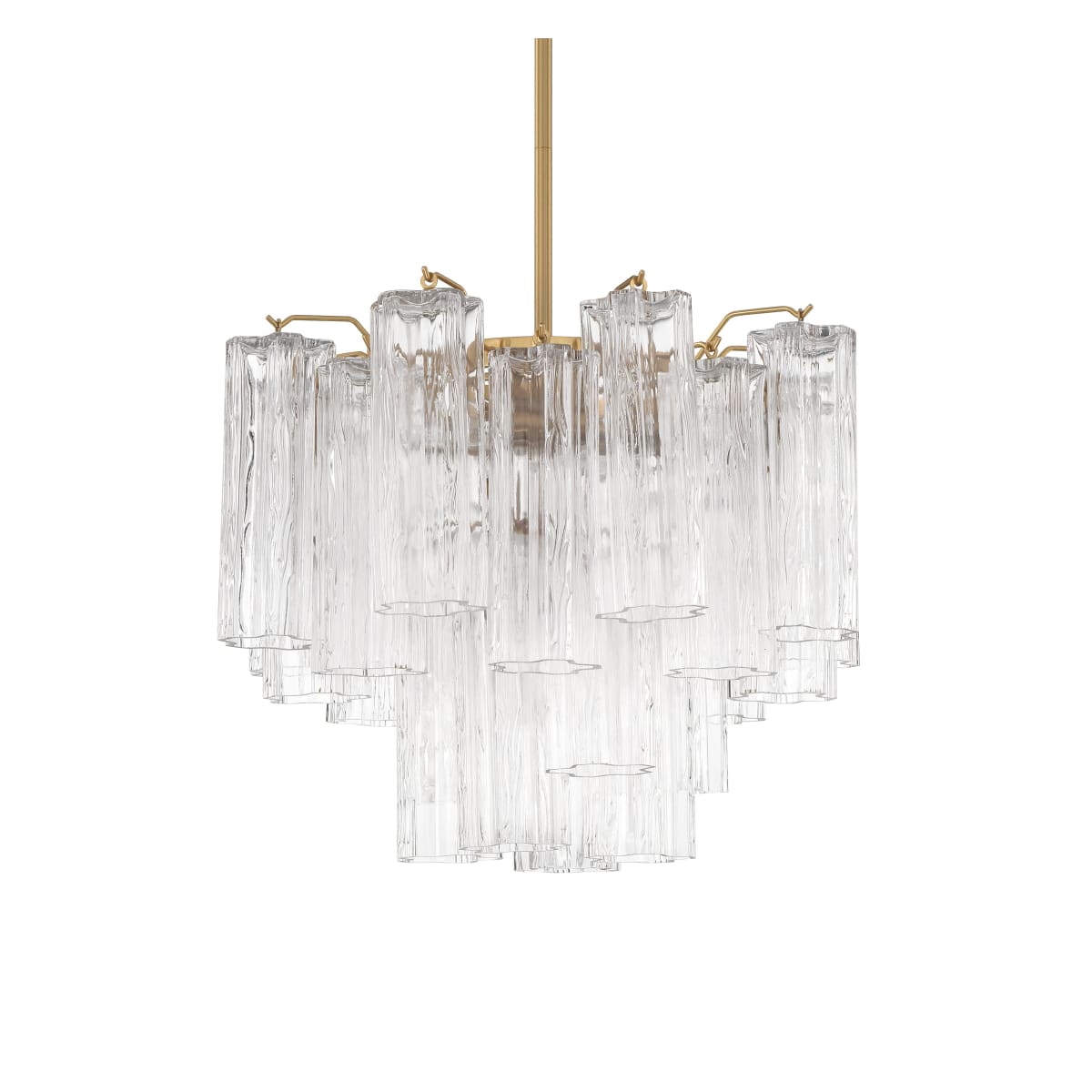 Addis 4 - Light 18in Waterfall Chandelier Clear Glass Aged Brass - Zelno Lighting