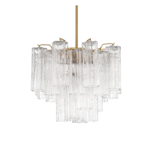 Addis 4 - Light 18in Waterfall Chandelier Clear Glass Aged Brass - Zelno Lighting