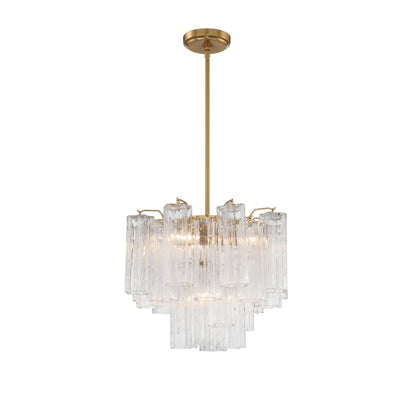 Addis 4 - Light 18in Waterfall Chandelier Clear Glass Aged Brass - Zelno Lighting