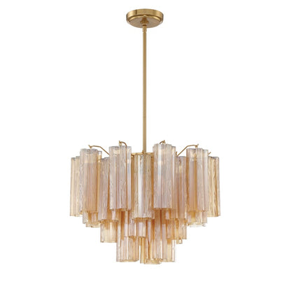 Addis 6 Light Waterfall Chandelier Aged Brass 20in Amber - Zelno Lighting