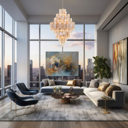 Addis Lighting Group Addis 20 Light 31in Crystal Waterfall Chandelier Aged Brass - Zelno Lighting