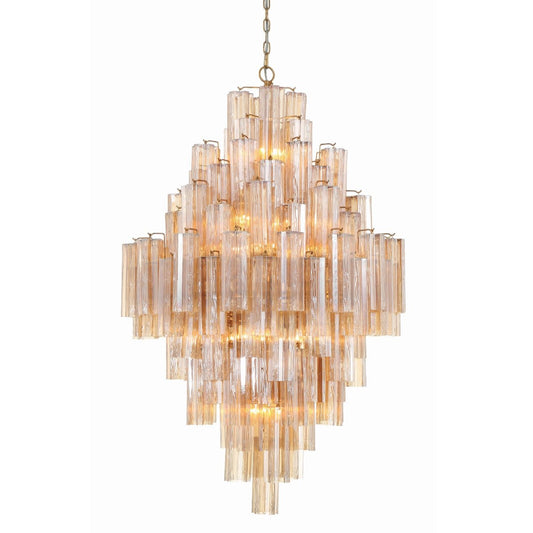 Addis Lighting Group Addis 20 Light 31in Crystal Waterfall Chandelier Aged Brass - Zelno Lighting