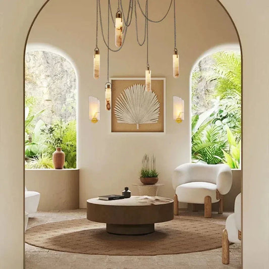 Alabaster Flint 5 Light LED Multi - Drop Pendant - Zelno Lighting