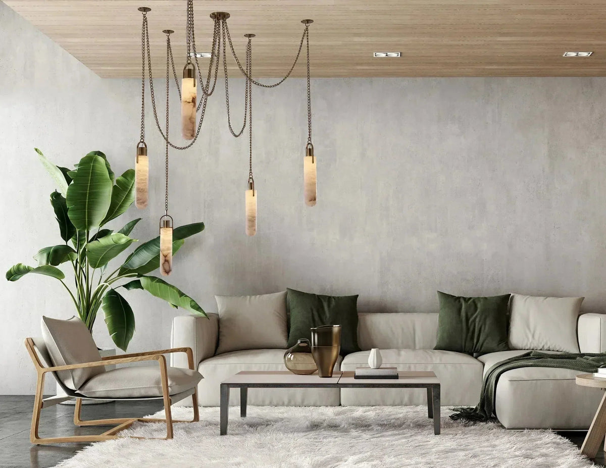 Alabaster Flint 5 Light LED Multi - Drop Pendant - Zelno Lighting