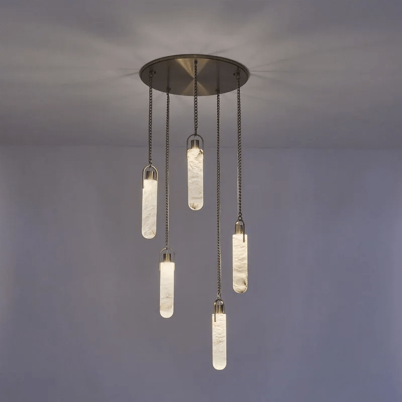 Alabaster Flint 5 Lights Cluster Round Chandelier - Zelno Lighting