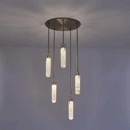Alabaster Flint 5 Lights Cluster Round Chandelier - Zelno Lighting