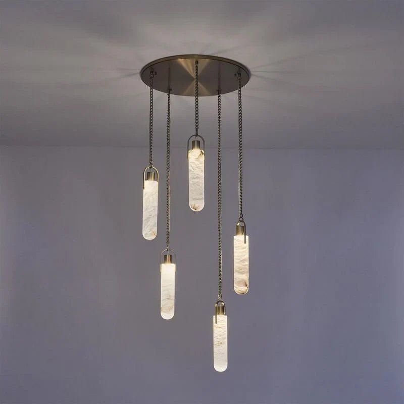 Alabaster Flint Additions Multi Light Pendant, Round Chandelier For staircase, Hallway - Zelno Lighting