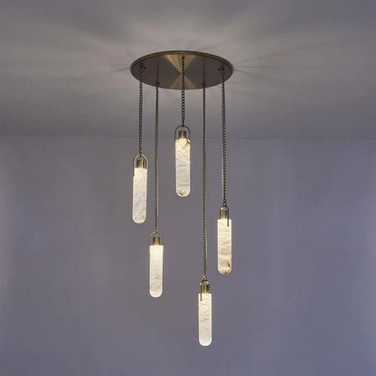 Alabaster Flint Additions Multi Light Pendant, Round Chandelier For staircase, Hallway - Zelno Lighting