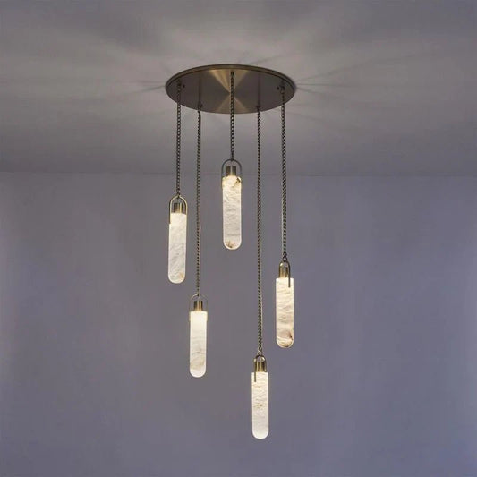 Alabaster Flint Additions Multi Light Pendant, Round Chandelier For staircase, Hallway - Zelno Lighting