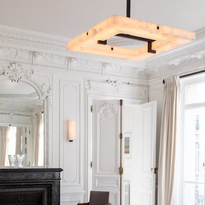 Amelia Square Alabaster Living Room Chandelier - Zelno Lighting