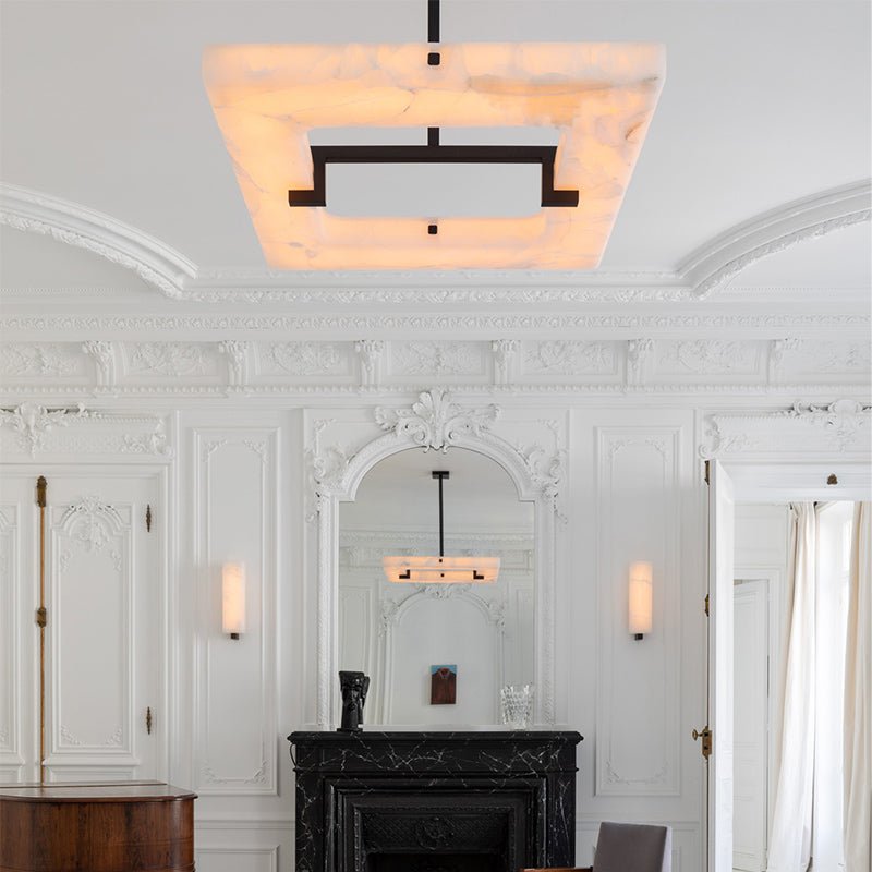Amelia Square Alabaster Living Room Chandelier - Zelno Lighting