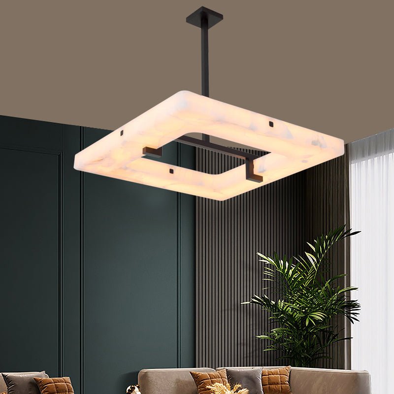 Amelia Square Alabaster Living Room Chandelier - Zelno Lighting