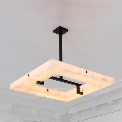 Amelia Square Alabaster Living Room Chandelier - Zelno Lighting