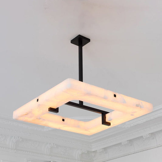Amelia Square Alabaster Living Room Chandelier - Zelno Lighting