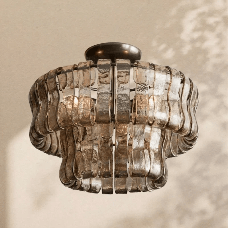 Amor 2 - Tier Ghiaccio Glass Round Flushmount 18" - Zelno Lighting