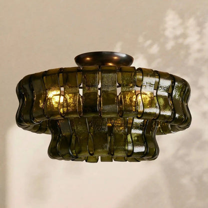 Amor 2 - Tier Ghiaccio Glass Round Flushmount 18" - Zelno Lighting