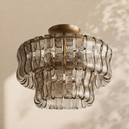 Amor 2 - Tier Ghiaccio Glass Round Flushmount 18" - Zelno Lighting