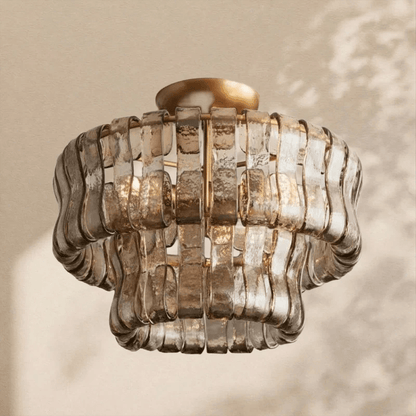 Amor 2 - Tier Ghiaccio Glass Round Flushmount 18" - Zelno Lighting