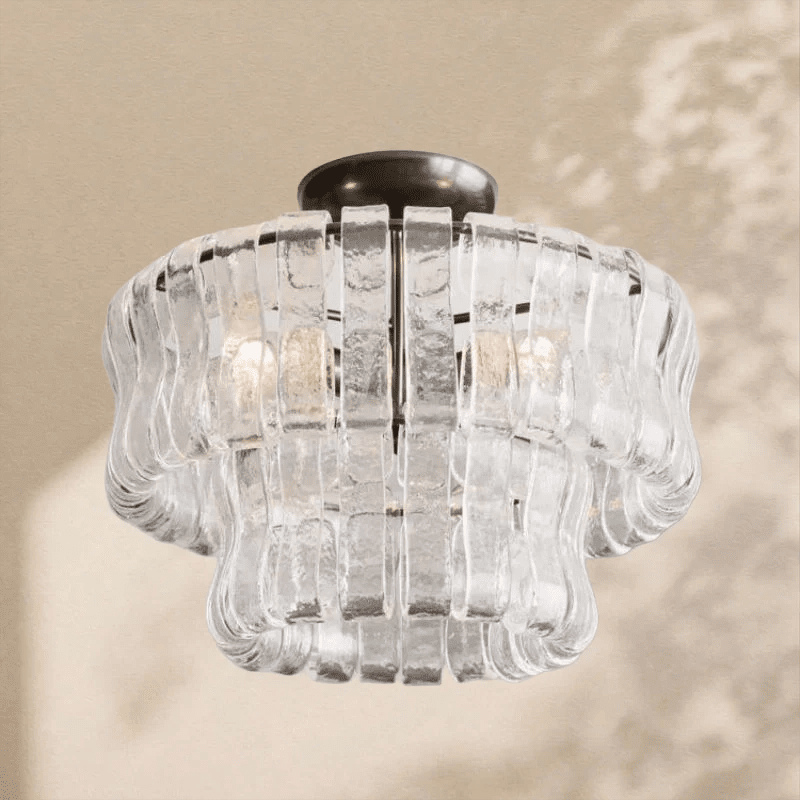 Amor 2 - Tier Ghiaccio Glass Round Flushmount 18" - Zelno Lighting