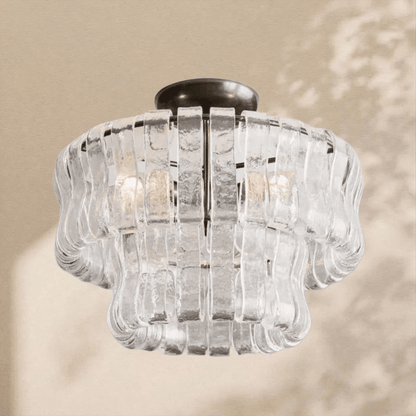 Amor 2 - Tier Ghiaccio Glass Round Flushmount 18" - Zelno Lighting