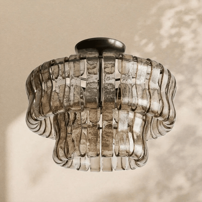 Amor 2 - Tier Ghiaccio Glass Round Flushmount 18" - Zelno Lighting