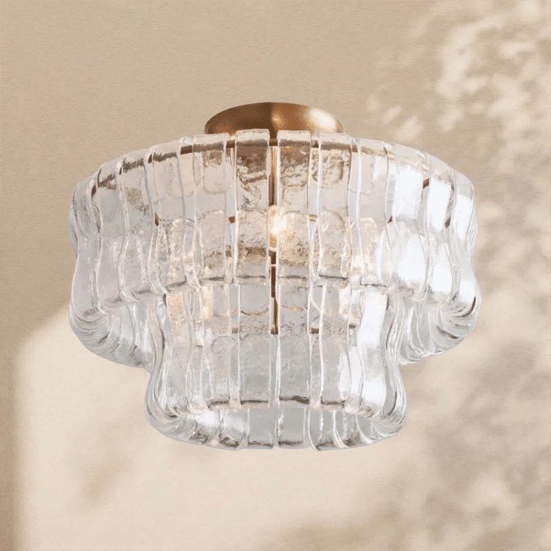 Amor 2 - Tier Ghiaccio Glass Round Flushmount 18" - Zelno Lighting