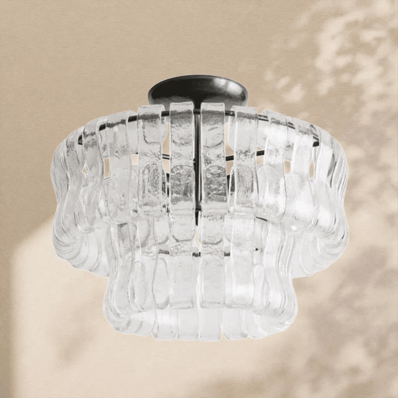Amor 2 - Tier Ghiaccio Glass Round Flushmount 18" - Zelno Lighting