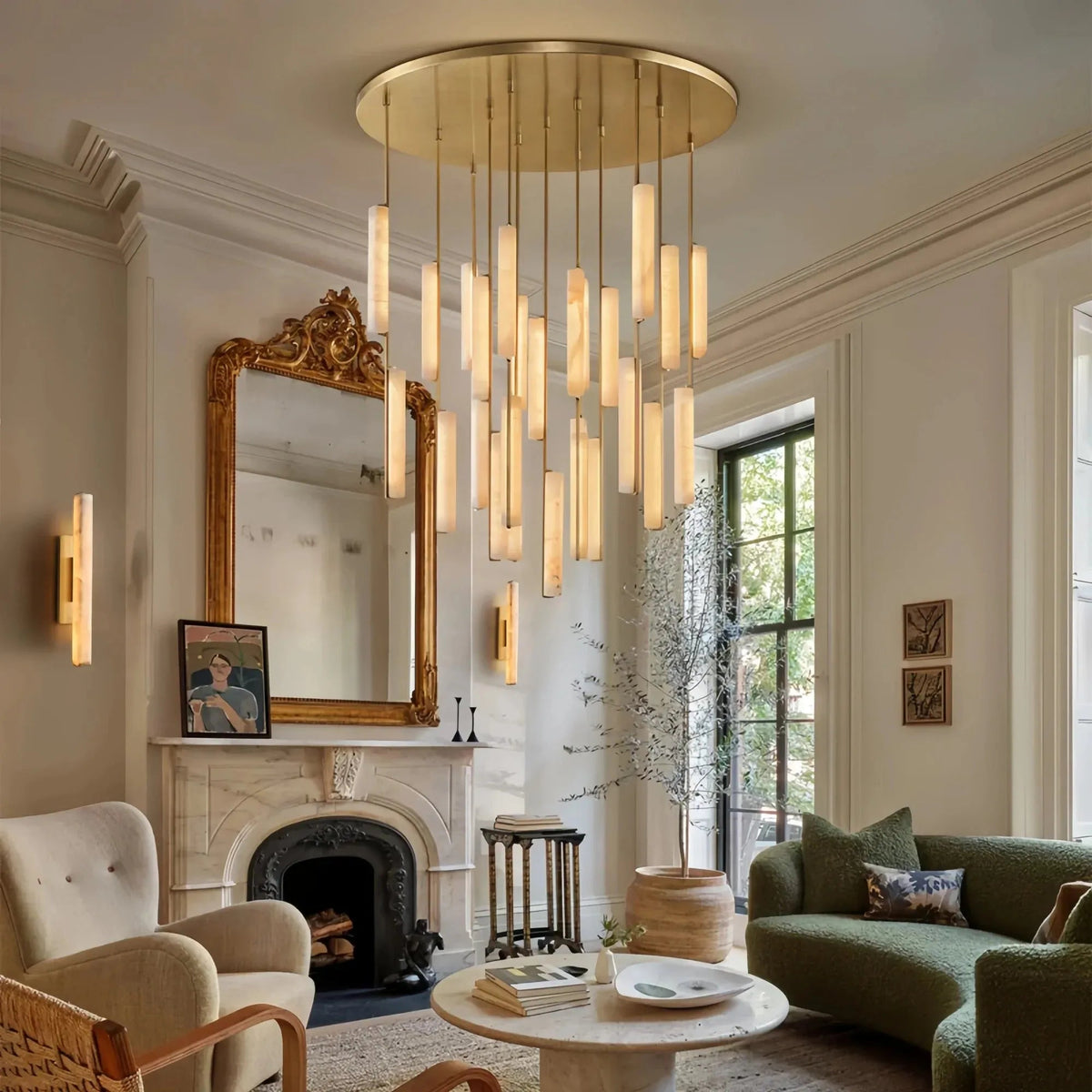 Audubam Alabaster Round Chandelier 24", 40", 56" - Zelno Lighting