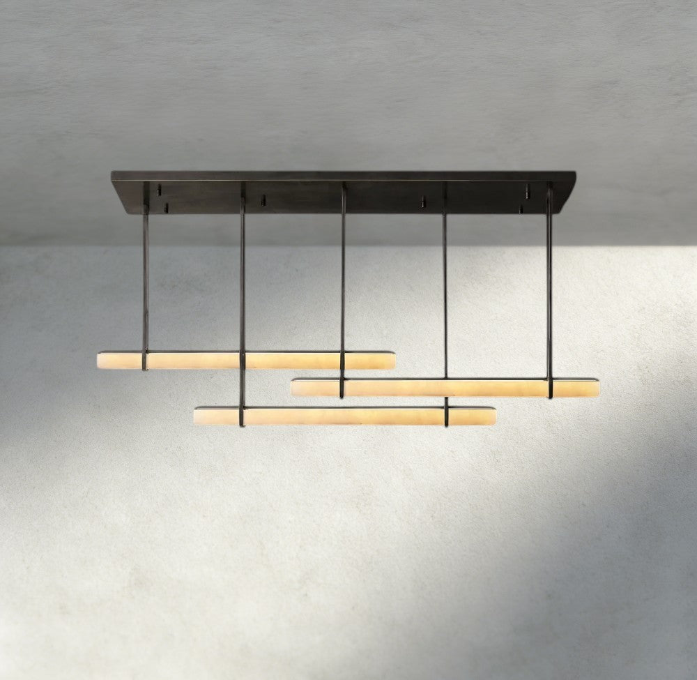 Audubam Alabaster Triple Bar Linear Chandelier - Zelno Lighting
