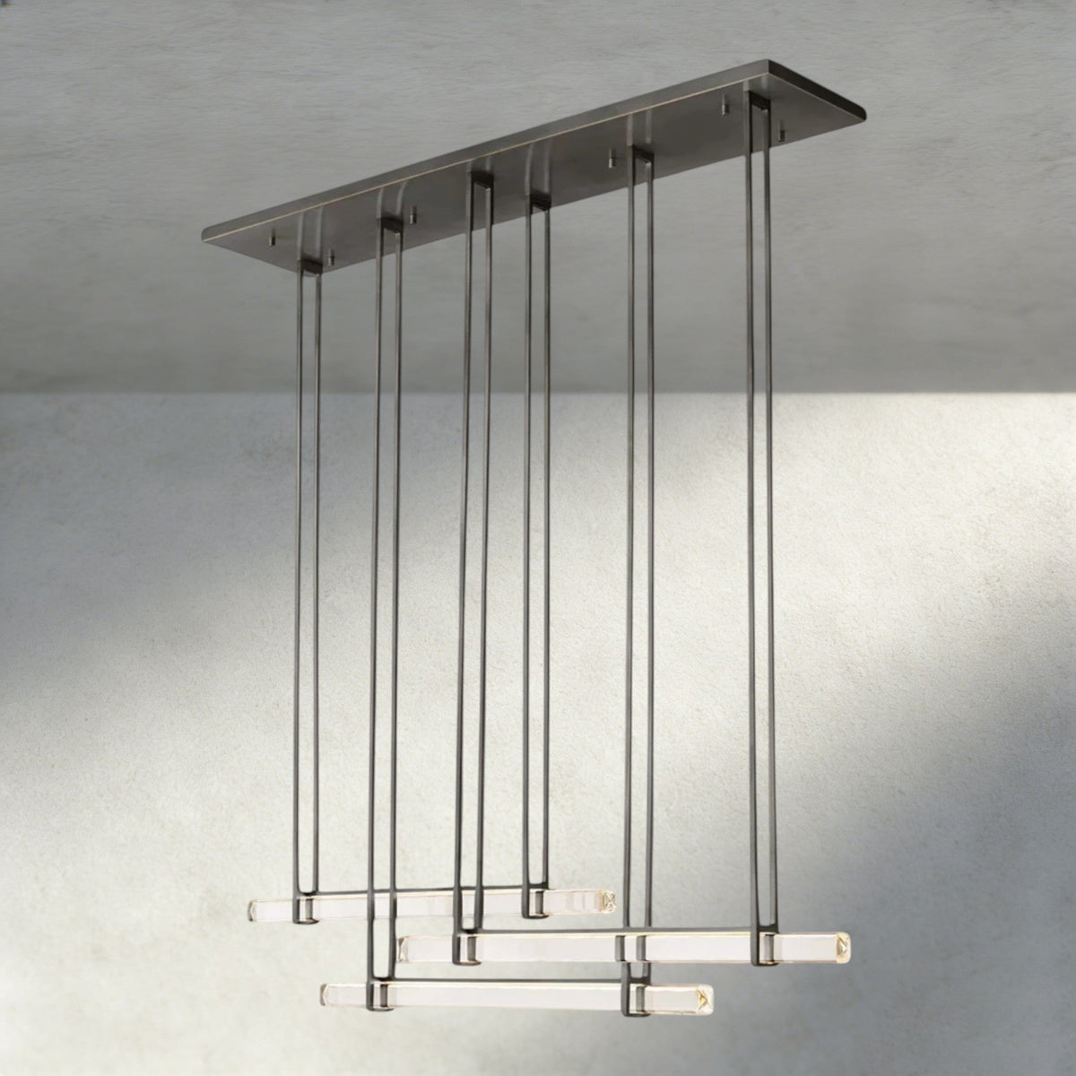 Audubam Crystal Triple Bar Linear Chandelier 60", 72" - Zelno Lighting