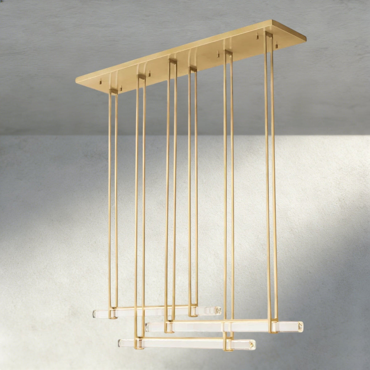 Audubam Crystal Triple Bar Linear Chandelier 60", 72" - Zelno Lighting