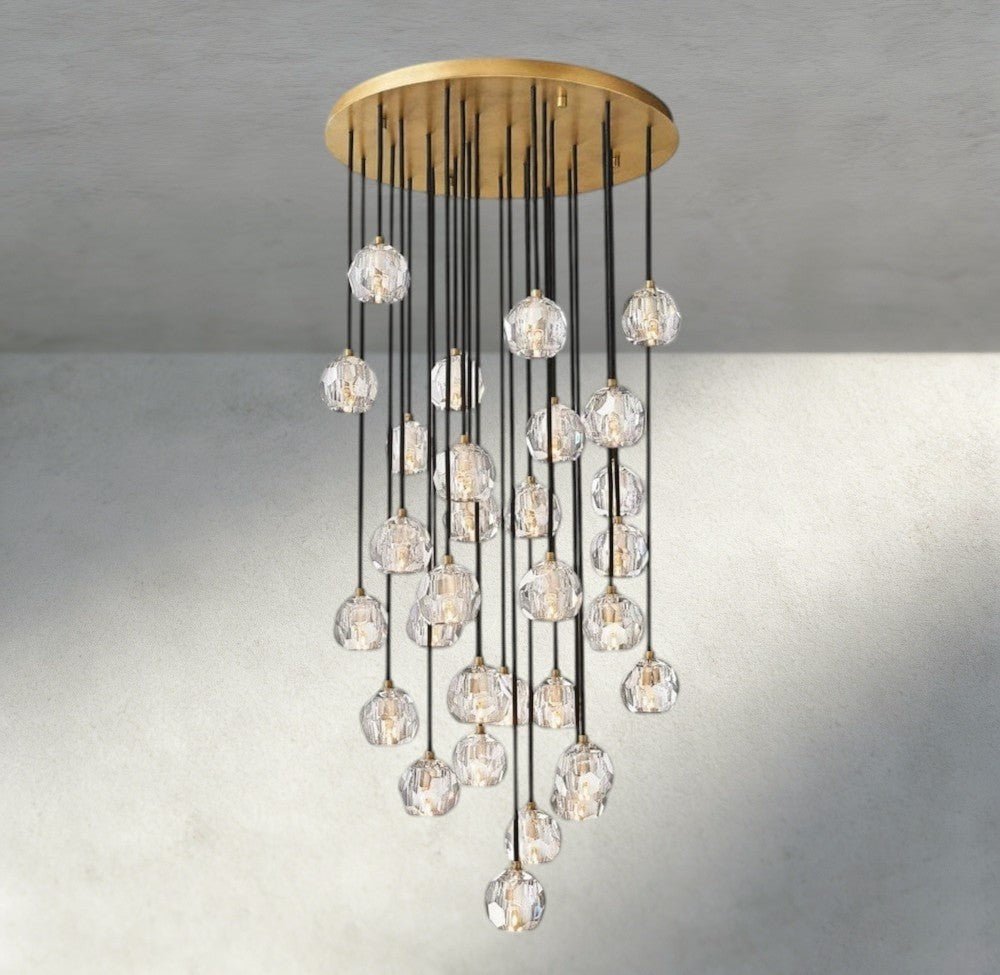 Boaly De Cristal Clear/ Smoke Glass Round Cluster Chandelier 14", 19", 24", 30", 40" - Zelno Lighting